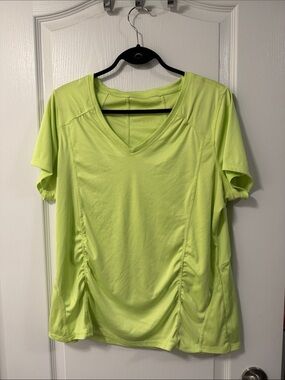 ACX Women's V-Neck Activewear Top Neon Yellow size 1X gym workout athletic